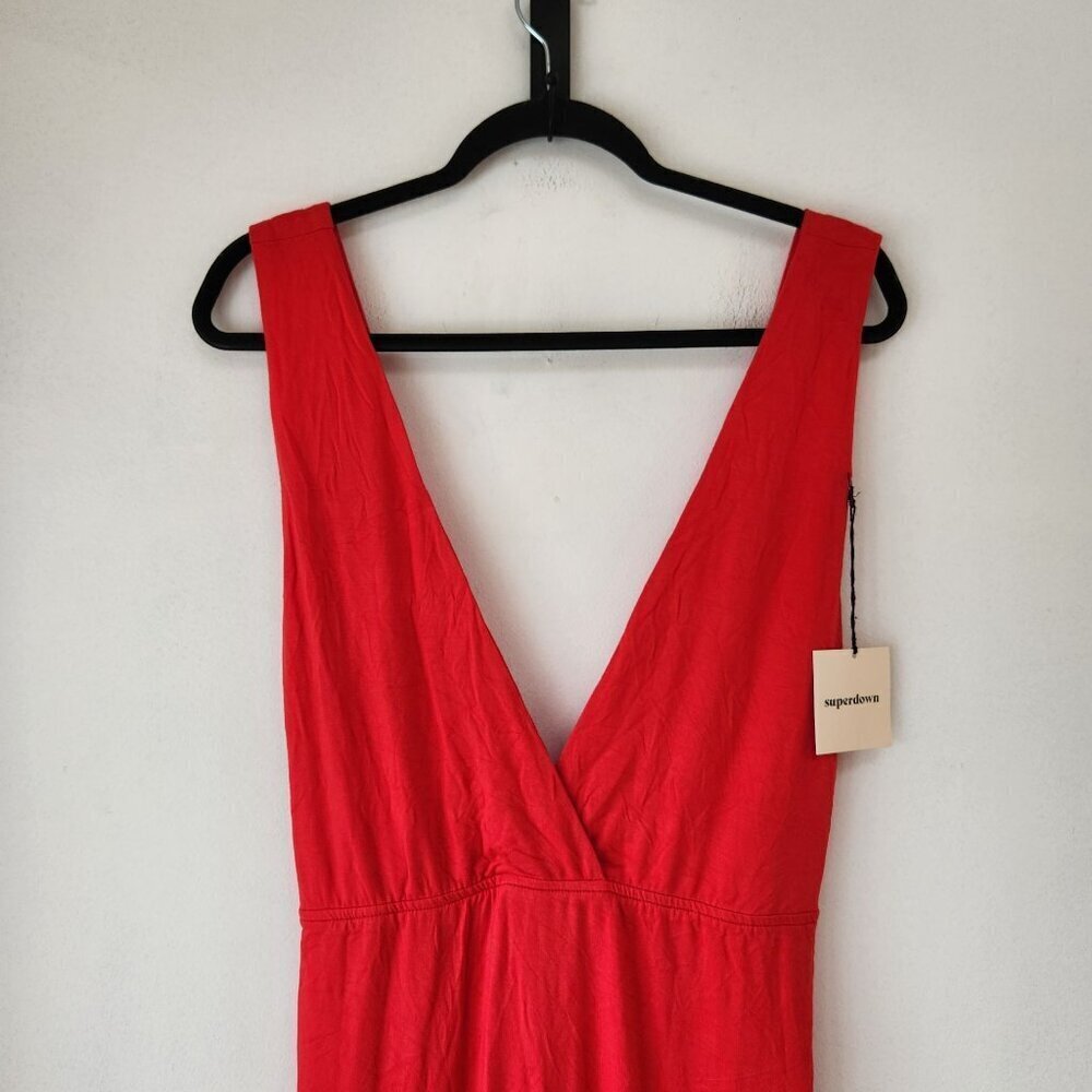 NWT Superdown Erika Deep V Stretch Jersey Red Maxi Dress Full Length L - Picture 5 of 12